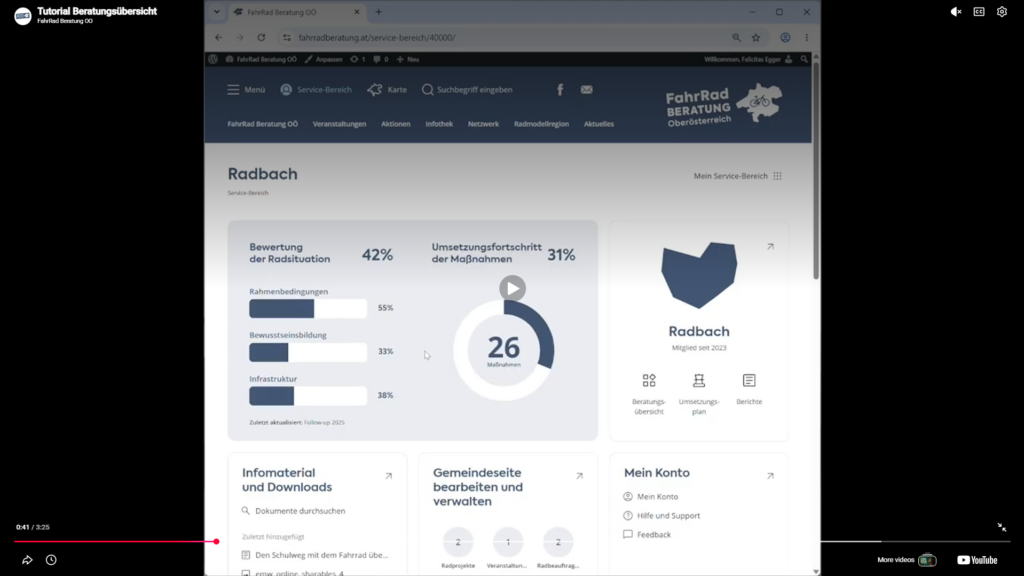 Screenshot der Startseite des Internen Service-Bereichs der Fahrradberatung